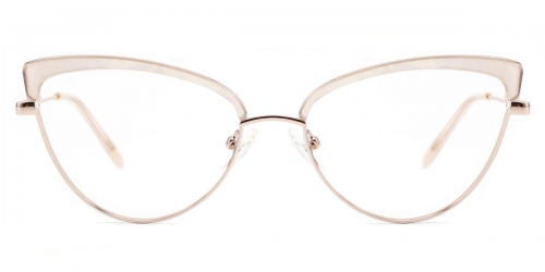 Vkyee prescription cateye female eyeglasses in mixed materials, front color beige .