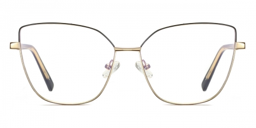 Vkyee prescription optical eyeglasses female square metal two-tone frame,front color gold/black