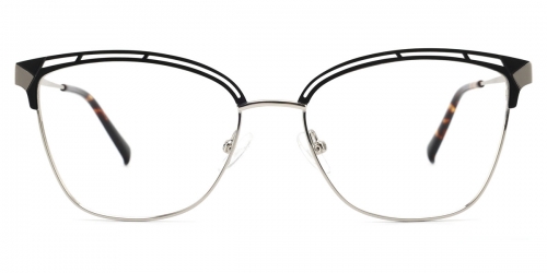 Vkyee prescription women eyeglasses square in shape with metal material, front color silver.