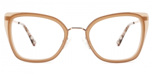 Vkyee prescription women eyeglasses square in shape with mixed materials, front color brown.