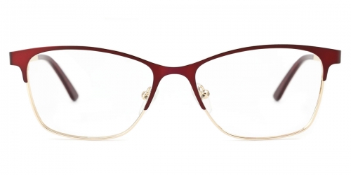 Vkyee prescription oval women eyeglasses in metal material, front color red.