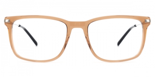 Vkyee prescription rectangle male eyeglasses in mixed materials , front color brown .