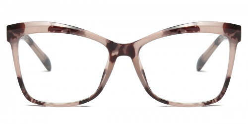 Vkyee prescription square female eyeglasses in TR90 material, front color brown flower.
