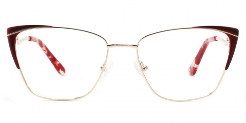 Vkyee prescription cat-eye women eyeglasses in metal material, front color red.