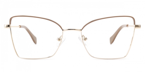 Vkyee prescription women eyeglasses square in shape with metal material, front color brown.