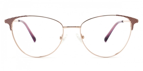 Vkyee prescription oval women eyeglasses in metal material, front color purple