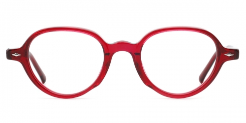 Vkyee prescription round men eyeglasses in acetate materials, front color red.