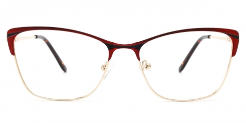 Vkyee prescription women eyeglasses square in shape with metal materials, front color red.