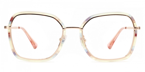 Vkyee prescription square women eyeglasses in mixed materials, front color multicolored.