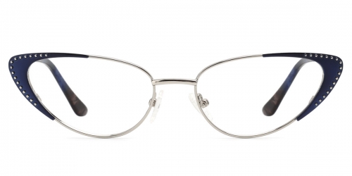 Vkyee prescription cat-eye women eyeglasses in metal materials, front color blue.