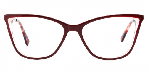 Vkyee prescription cat eye female eyeglasses in acetate material, front color red.
