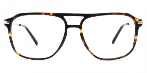 Vkyee prescription rectangle men eyeglasses in mixed materials, front color tortoise.