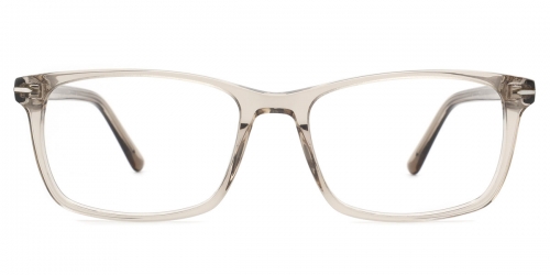 Vkyee prescription rectangle unisex eyeglasses in mixed materials, front color brown.