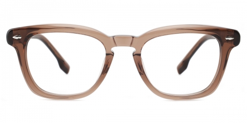 Vkyee prescription square unisex eyeglasses in mixed material, front color brown.