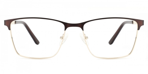 Vkyee prescription rectangle men eyeglasses in metal material, front color brown
