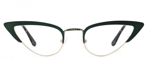 Vkyee prescription women eyeglasses in cat-eye shape made by metal material, front color green
