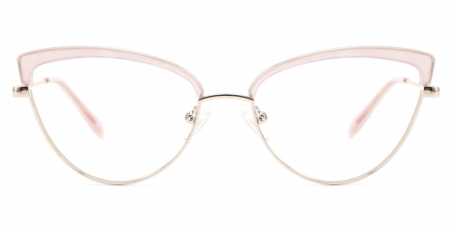 Vkyee prescription cateye female eyeglasses in mixed material, front color pink.