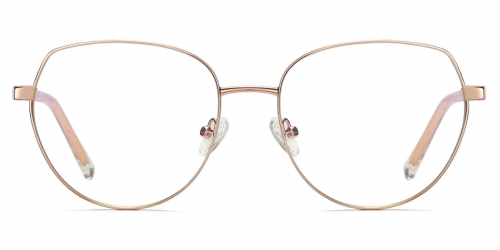 Vkyee prescription optical eyeglasses female round metal two-tone frame,front color gold
