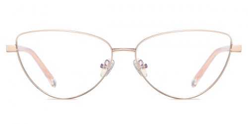 Vkyee prescription optical eyeglasses female oval metal two-tone frame,front color gold . 