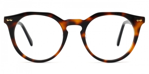Vkyee prescription round eyeglasses for female in acetate material,front  color tortoise . 