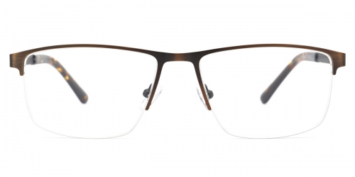 Vkyee prescription men eyeglasses square in shape with metal material, front color brown.
