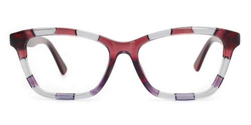 Vkyee prescription rectangle female eyeglasses in acetate material, front color red