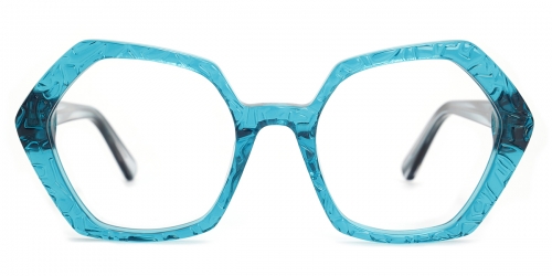 Vkyee prescription unisex eyeglasses in geometric shape made by acetate material, front color blue.