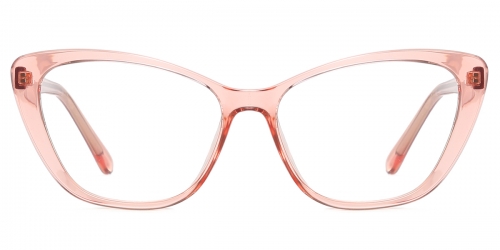 Vkyee prescription oval female eyeglasses in TR90 material, front color pink.