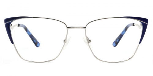 Vkyee prescription cat-eye women eyeglasses in metal material, front color blue.
