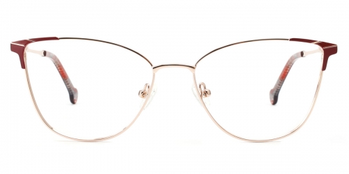 Vkyee prescription women eyeglasses square in shape with metal material, front color red/gold.