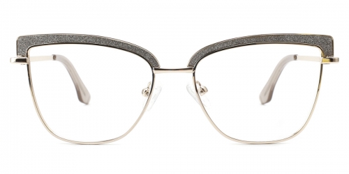 Vkyee prescription women eyeglasses square in shape with metal material, front color grey.