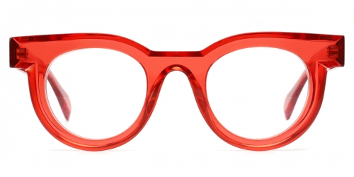 Vkyee prescription round women eyeglasses in acetate material, front color red.