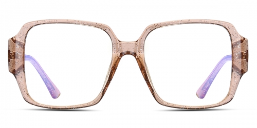 Vkyee prescription square women eyeglasses in TR90 material, front color brown.