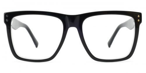 Vkyee prescription square male eyeglasses in premium acetate and metal components ,front  color black -clear.