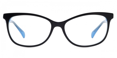 Vkyee prescription oval unisex eyeglasses in acetate material, front color black blue  .