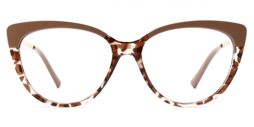 Vkyee prescription oval women eyeglasses in mixed materials, front  color beige.