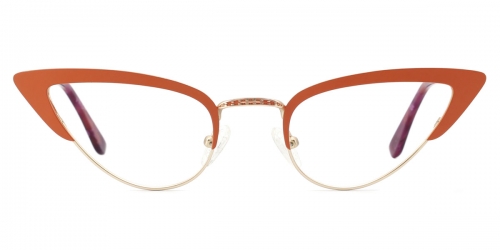 Vkyee prescription women eyeglasses in cat-eye shape made by metal material, front color orange