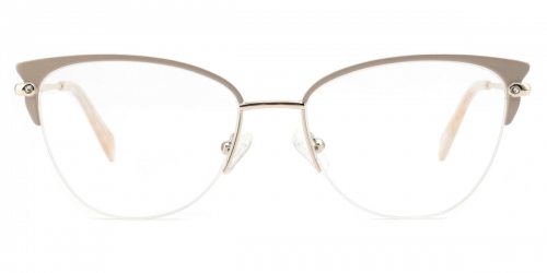 Vkyee prescription women eyeglasses oval in shape with metal material, front color beige.