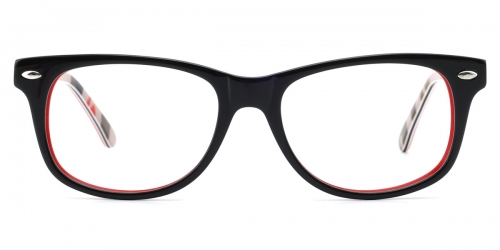 Vkyee prescription oval women eyeglasses in mixed material, front color black/red.