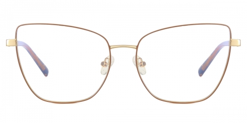 Vkyee prescription optical eyeglasses female square metal two-tone frame,front color orange