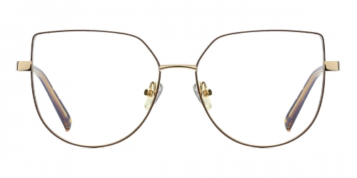 Vkyee prescription optical eyeglasses female gemetric metal two-tone frame,front color brown
