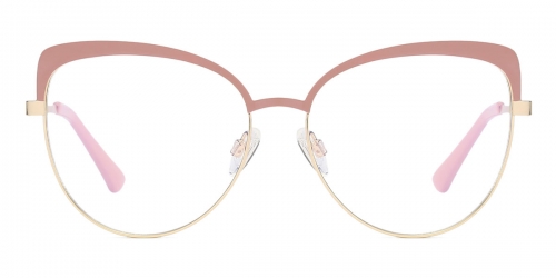 Vkyee prescription optical eyeglasses female oval metal two-tone frame,front color pink