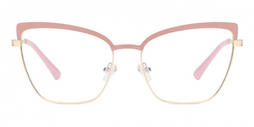 Vkyee prescription optical eyeglasses female square metal two-tone frame,front color pink