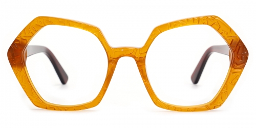 Vkyee prescription unisex eyeglasses in geometric shape made by acetate material, front color orange.
