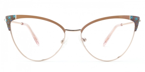 Vkyee prescription oval women eyeglasses in metal materials, front color pink.