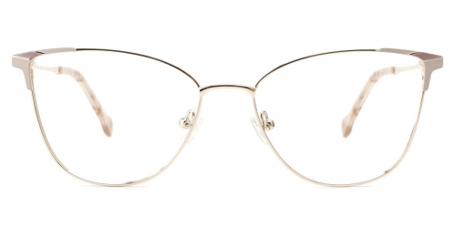 Vkyee prescription women eyeglasses square in shape with metal material, front color beige/gold.