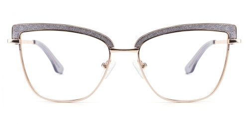 Vkyee prescription women eyeglasses square in shape with metal material, front color purple.
