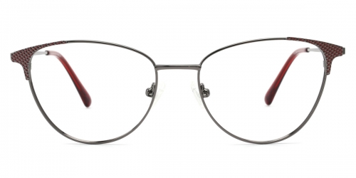 Vkyee prescription oval women eyeglasses in metal material, front color red