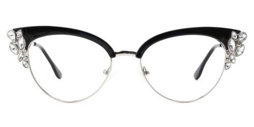 Vkyee prescription female eyeglasses in cat-eye shape made by metal material, front color black
