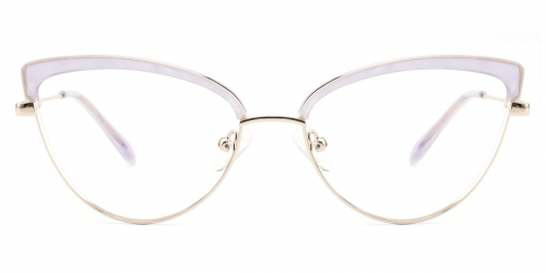 Vkyee prescription cateye female eyeglasses in mixed materials, front color purple